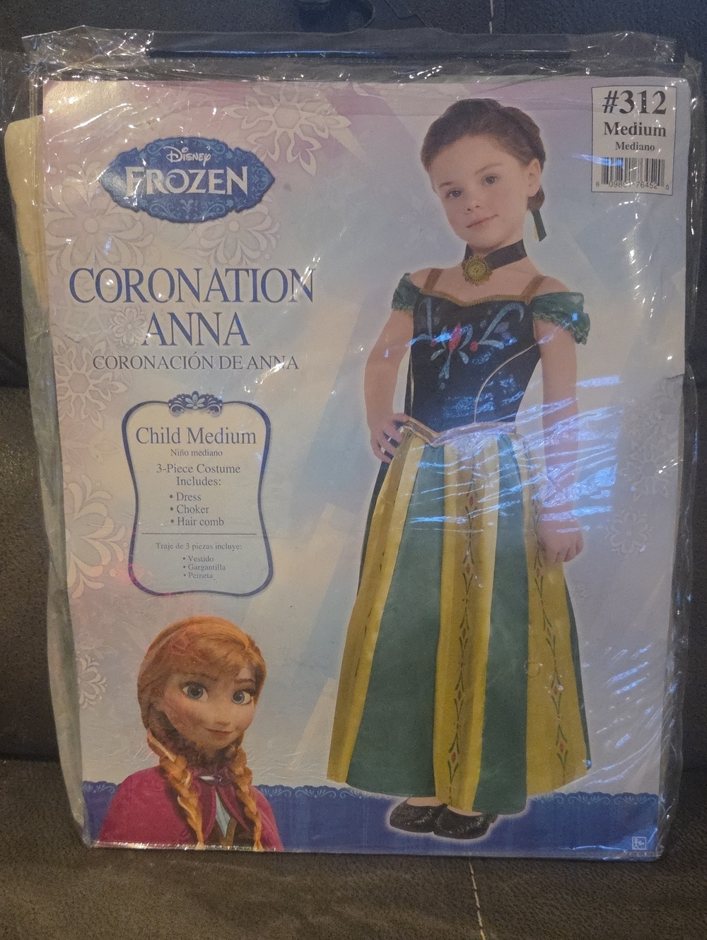 Disney Frozen Coronation Anna Costume in Green, Yellow And Black